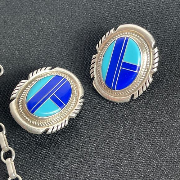 Navajo Turquoise Sterling Earrings Necklace Bracelet McCray JM Lapis Silver Set - Picture 3 of 12